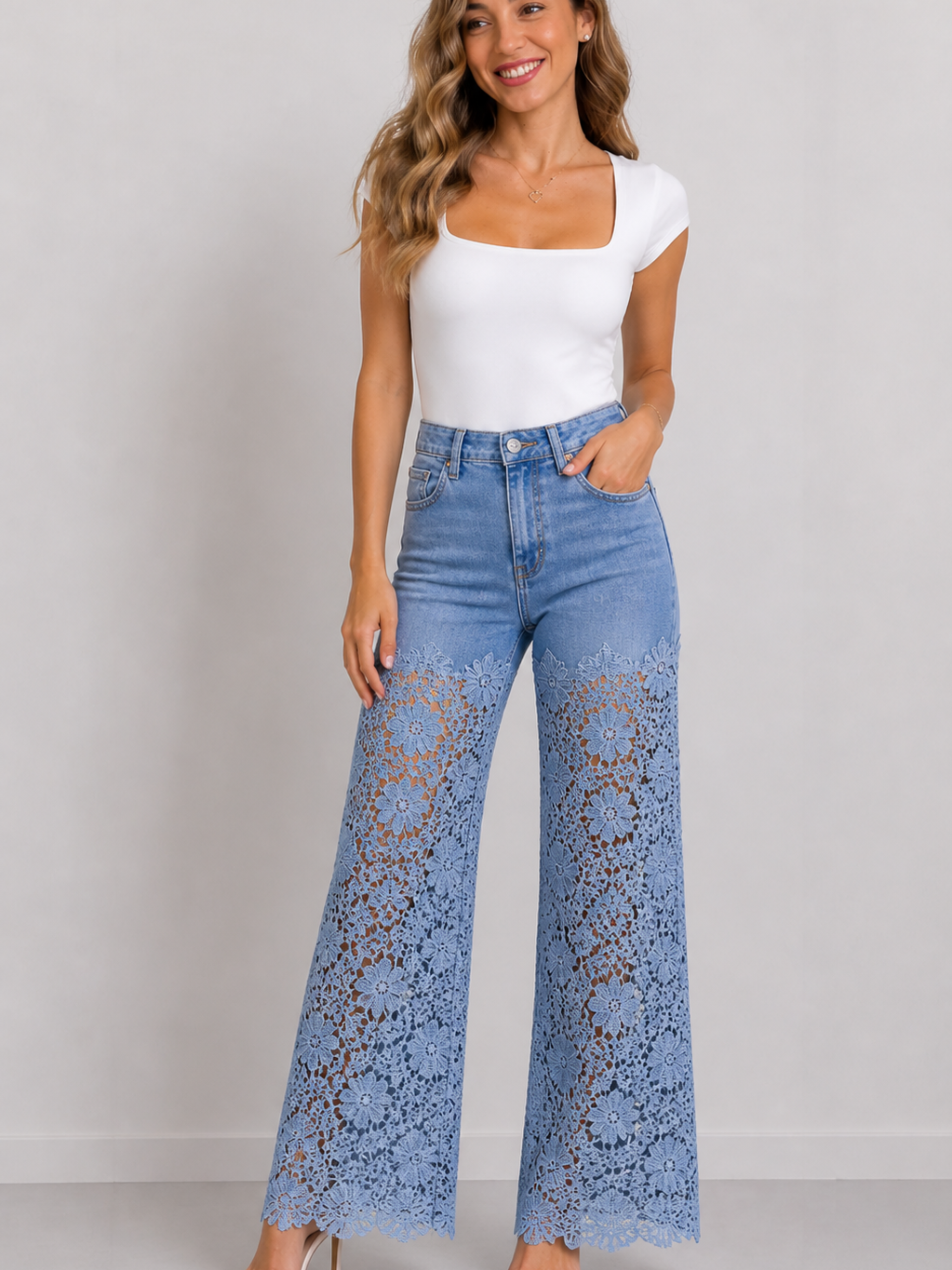 PANTALÓN ENCAJE FLORAL SEMI-ELÁSTICO