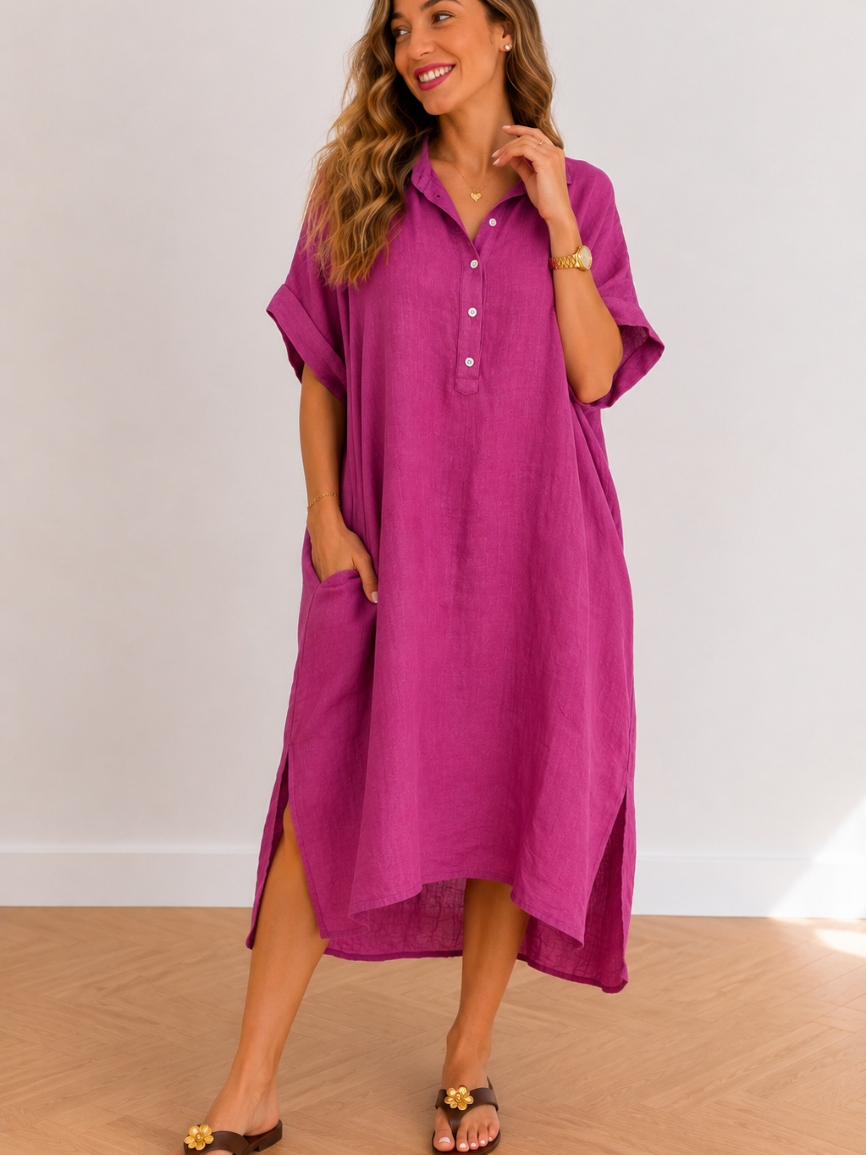 VESTIDO LINO CON BOLSILLO
