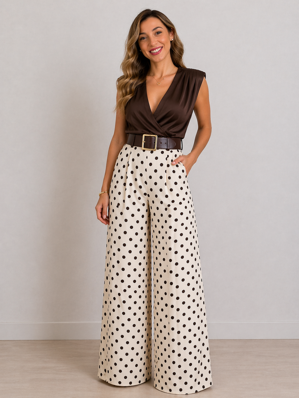 PANTALÓN LUNARES CON CINTURÓN