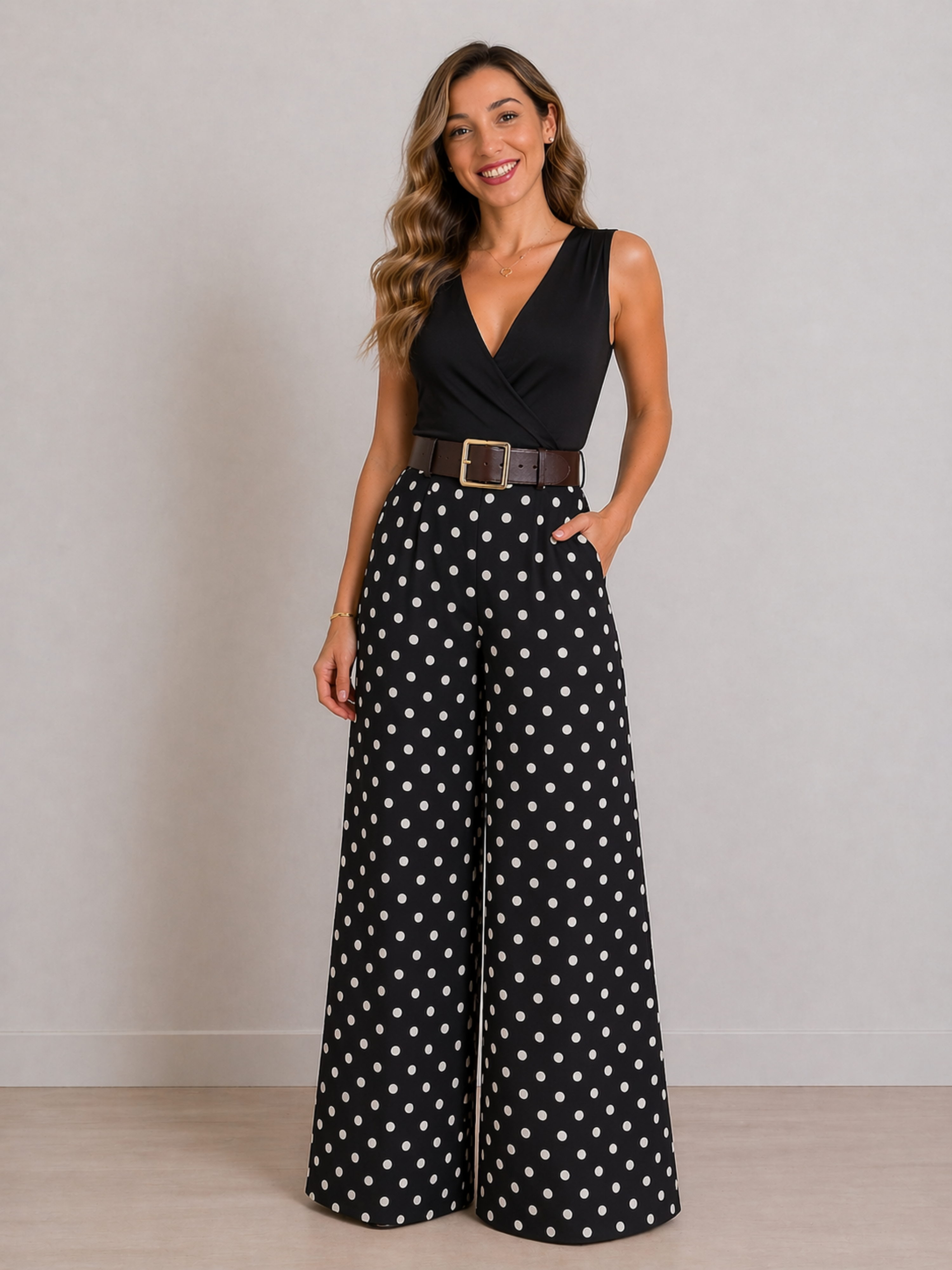 PANTALÓN LUNARES CON CINTURÓN